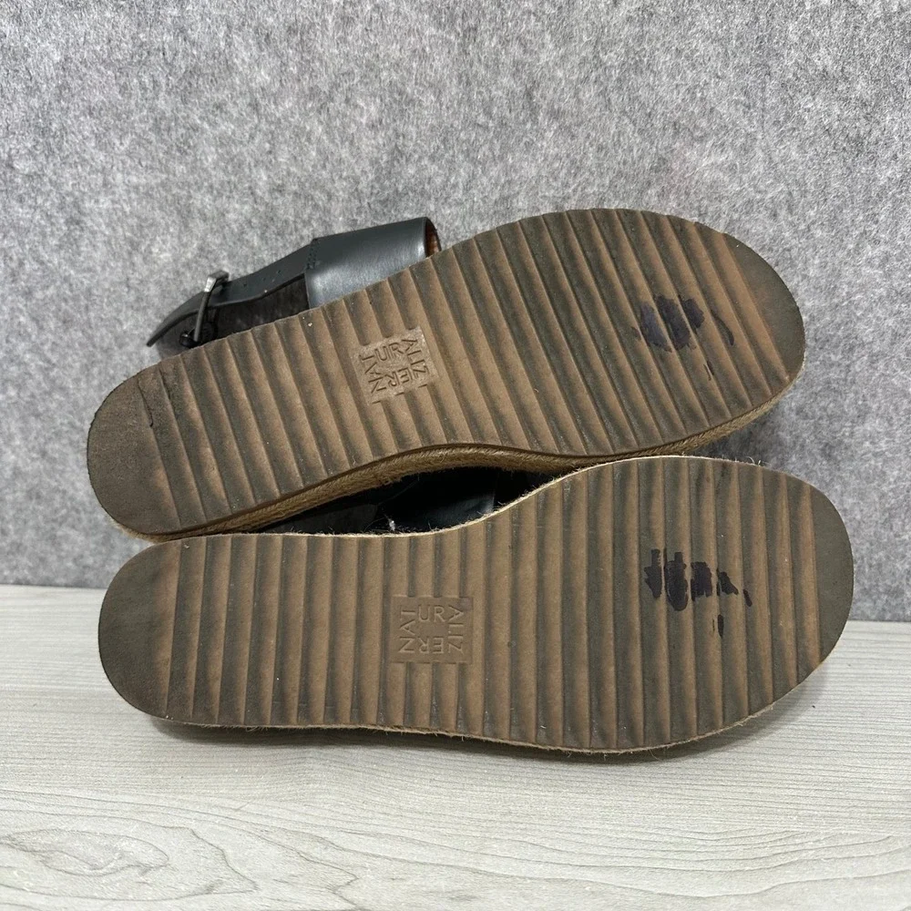 Naturalizer Espadrille‎ Platform Sandals Black Leather Ankle Strap Women 7.5